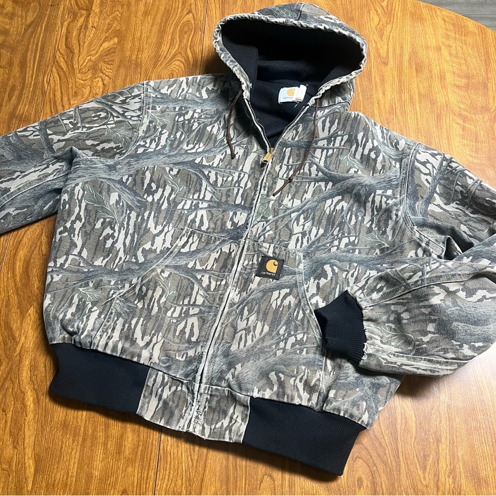 90s Vintage Carhartt Mossy Oak Camo Jacket Made USA Duck Canvas JR345 XL hood